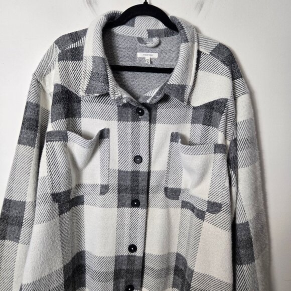 Maurices Size 2X Plaid Fleece Gray Button-Up Shirt Jacket Shacket - Picture 2 of 9
